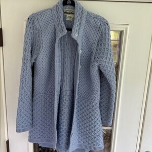Aran Crafts Blue Merino Wool Cardigan Sweater. Size Medium. Gorgeous!